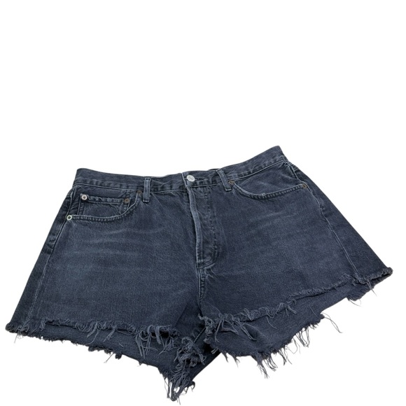 AGOLDE Parker distressed raw hem denim shorts in Black Size 29.